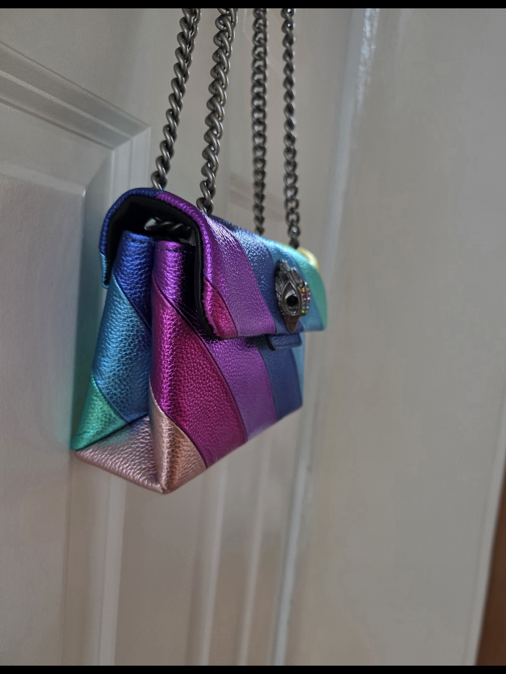 Kurt Geiger Rainbow Metallic Diagonal Stripe Mini Shoulder Bag - Picture 6 of 8